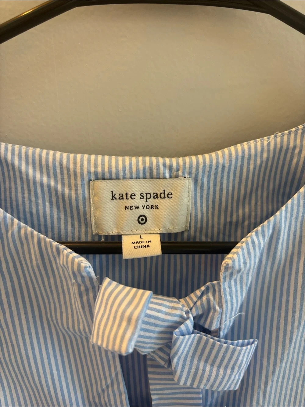 kate spade Light Blue and White Striped Puff-Sleeve Cotton Blouse